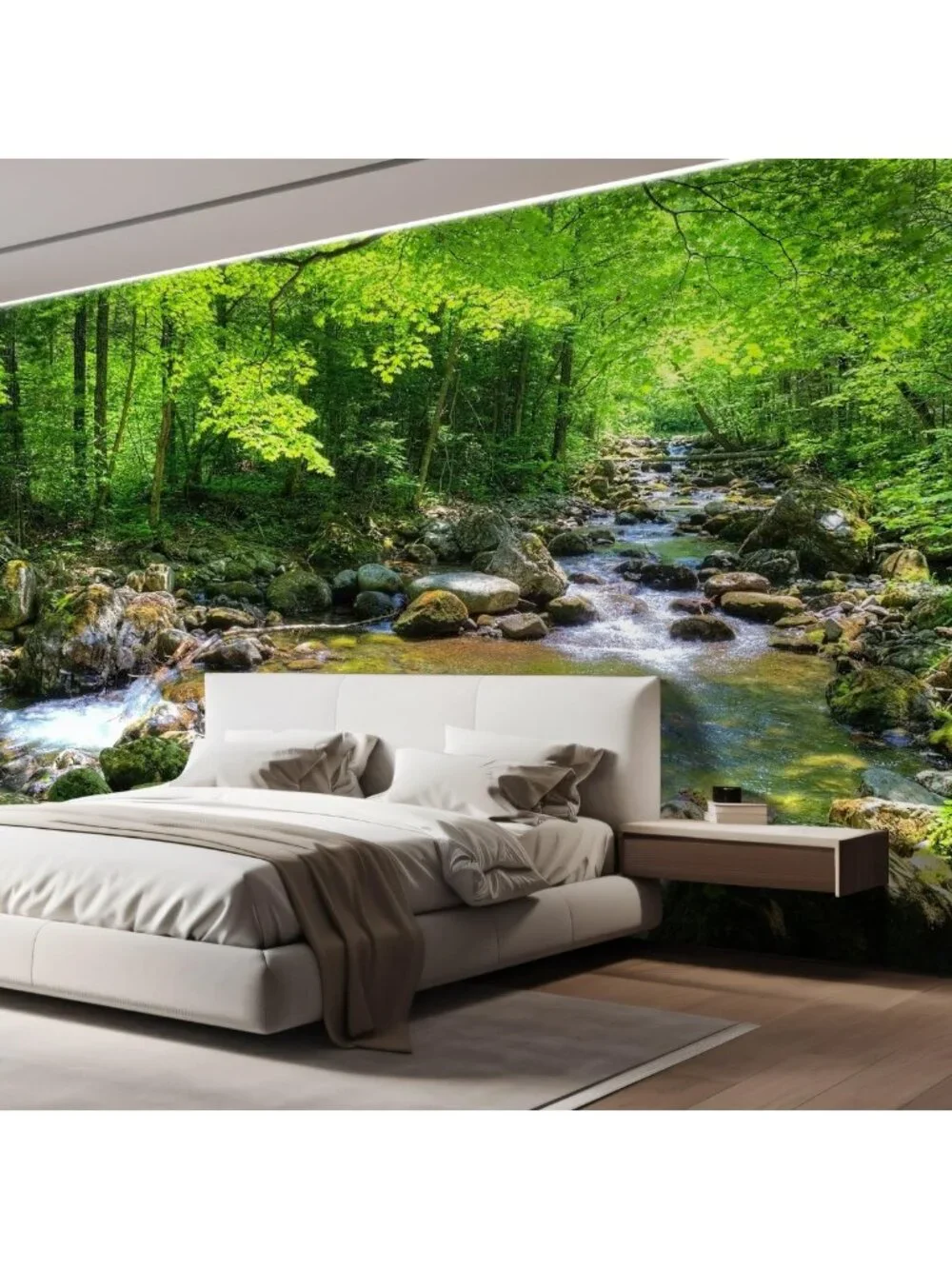 Large Removable Wall Mural - Fall Forest Stream Wallpaper, Self-Adhesive 66x96